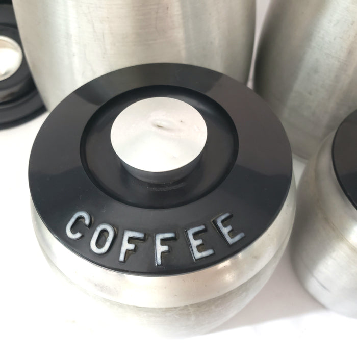Mid-Century Retro Brushed Aluminum Kitchen Canisters, Kromex Set of 4 c. 1950s