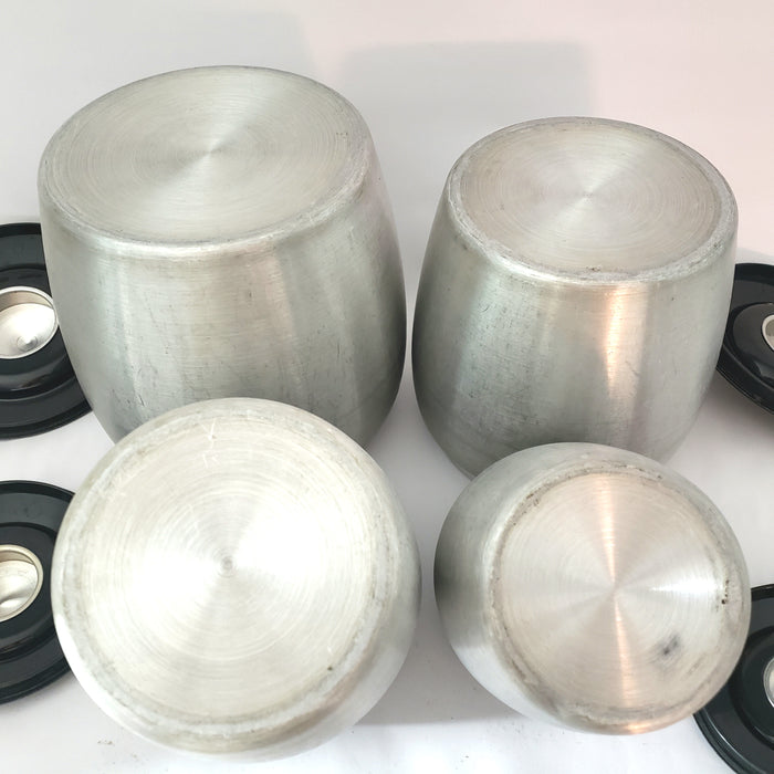 Mid-Century Retro Brushed Aluminum Kitchen Canisters, Kromex Set of 4 c. 1950s