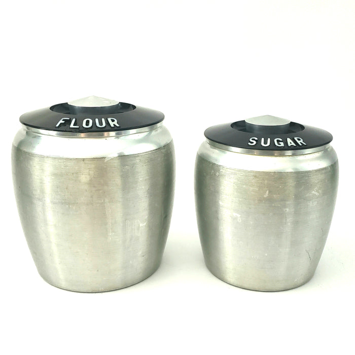 Mid-Century Retro Brushed Aluminum Kitchen Canisters, Kromex Set of 4 c. 1950s