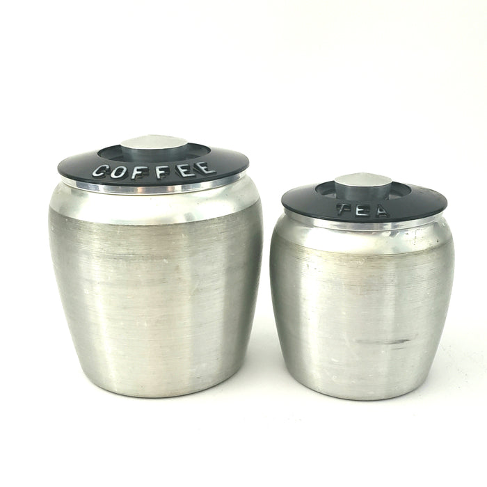Mid-Century Retro Brushed Aluminum Kitchen Canisters, Kromex Set of 4 c. 1950s