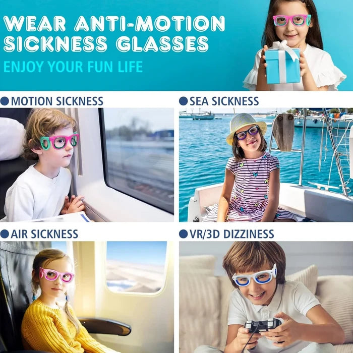 Motion Sickness Glasses Kids Ultra Light Travel Glasses Summer Travel 2025 Nausea Relief Car Air Sea