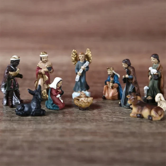 Nativity Scene Set Resin Figurines Miniature Baby Jesus Manger Decor Christmas Gift Idea