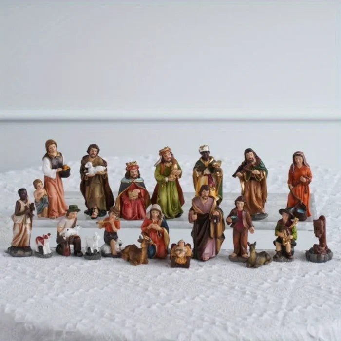 Nativity Set 20-Piece Resin Christmas Nativity Scene Figurines Catholic Manger Decor Gift Idea
