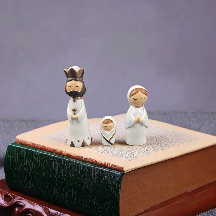 Nativity Set Resin 7 Piece White Gold Christmas Nativity Figurines For Tabletop Decor Holiday Gift Idea