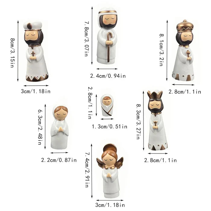 Nativity Set Resin 7 Piece White Gold Christmas Nativity Figurines For Tabletop Decor Holiday Gift Idea