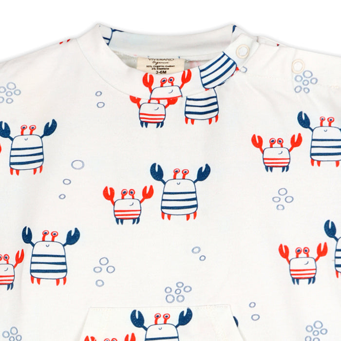 Nautical Crab Kangaroo Pocket Rolled Sleeve Jumpsuit (Organic Jersey)
