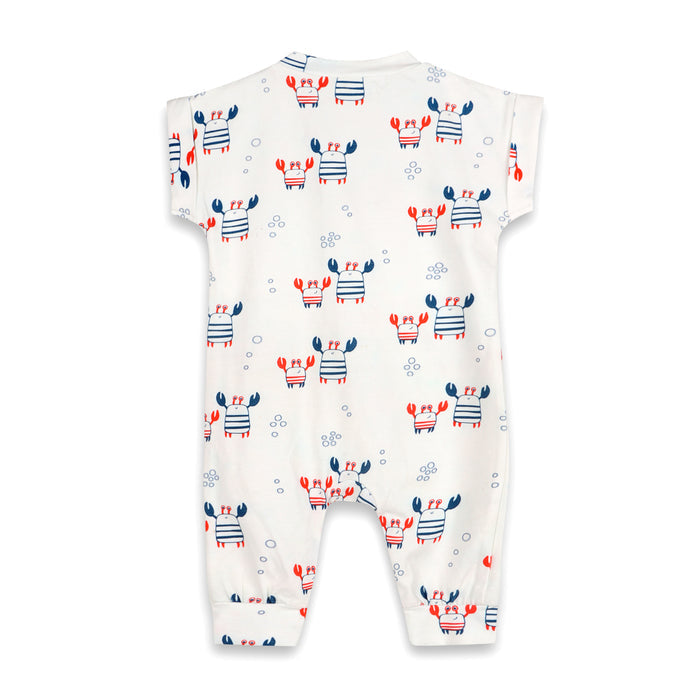 Nautical Crab Kangaroo Pocket Rolled Sleeve Jumpsuit (Organic Jersey)