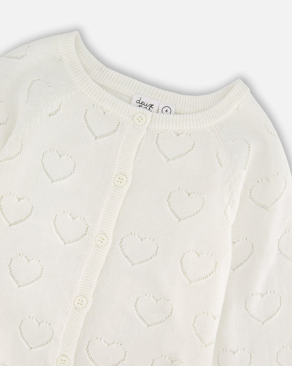 Off White Pointelle Knit Button Cardigan