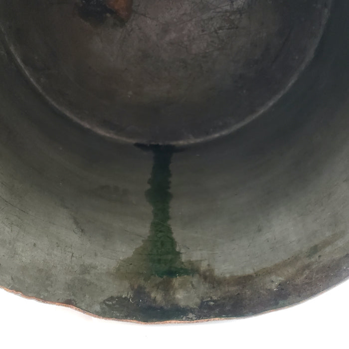 Old Copper Cook Sauce Pot Tin Lined Iron Handle Teardrop Hole Hearth Accent