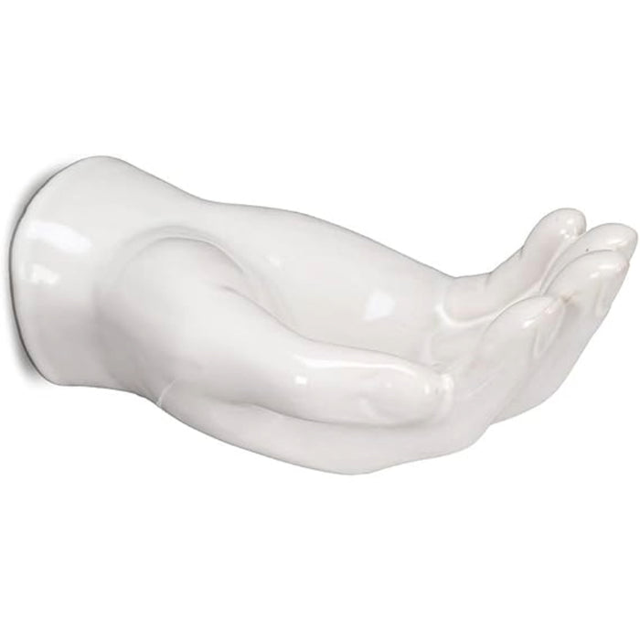 Wall mounted white ceramic hand in a cupped position