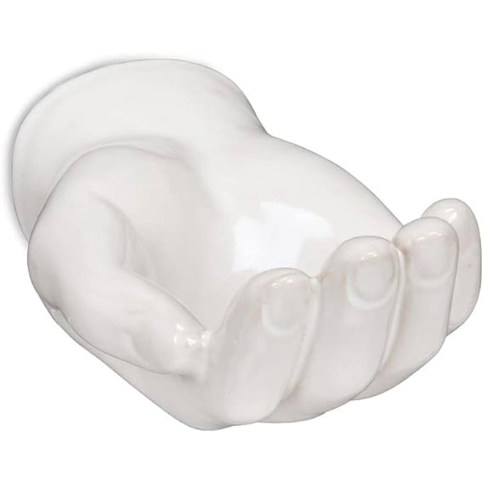 Wall mounted white ceramic hand in a cupped position