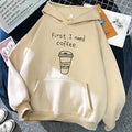 Oversized Cozy Womens Hoodie - Coffee Graphic Print, Fleece
