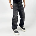 Oversized Men's Jeans - Straight Cut, Washed Denim, Autumn