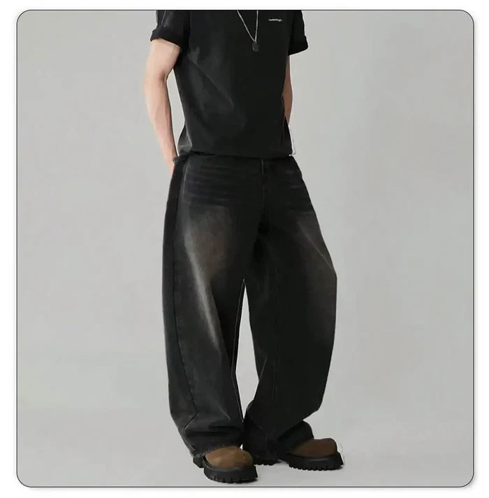 Oversized Men's Wide Leg Jeans - Baggy Straight Cotton Blend