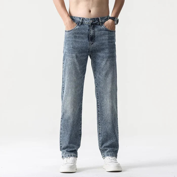 Oversized Men’s Wide Leg Jeans - Straight Lyocell, Casual
