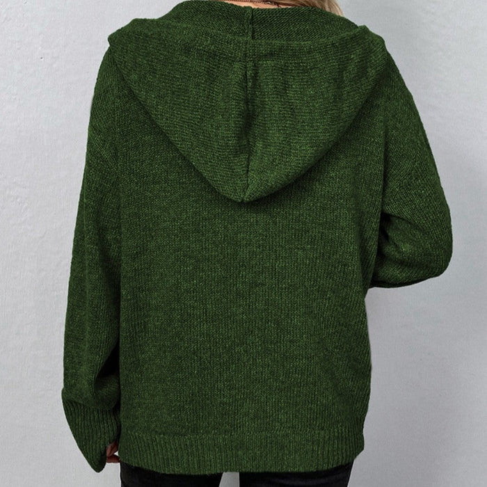 Oversized Women Cardigan - Hooded Button, Textured Knit