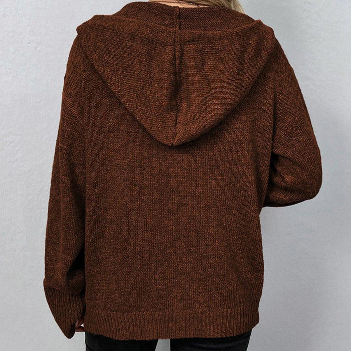 Oversized Women Cardigan - Hooded Button, Textured Knit