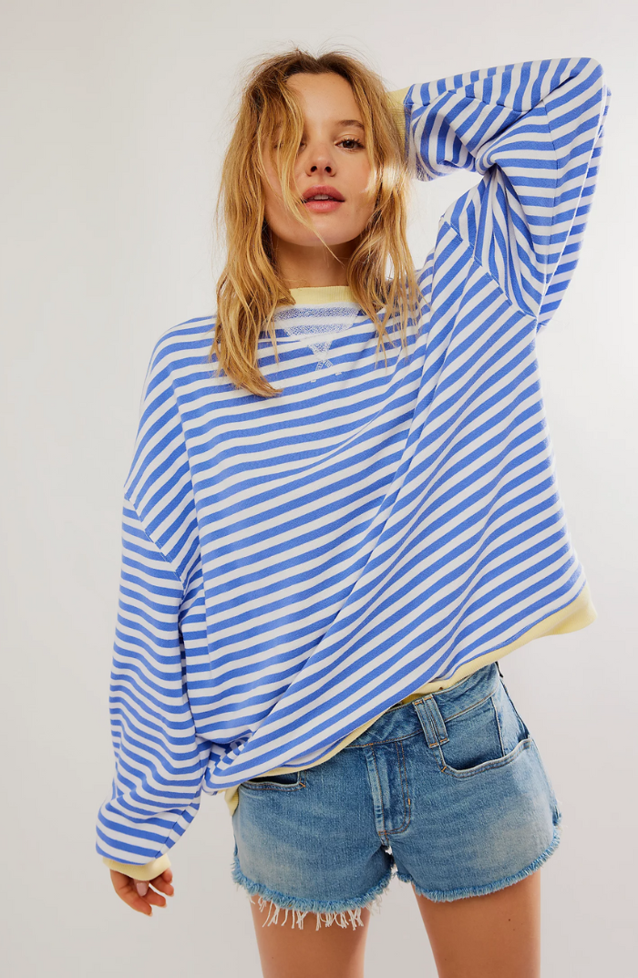 Oversized Women's Sweatshirt - Boxy Striped Cotton Casual
