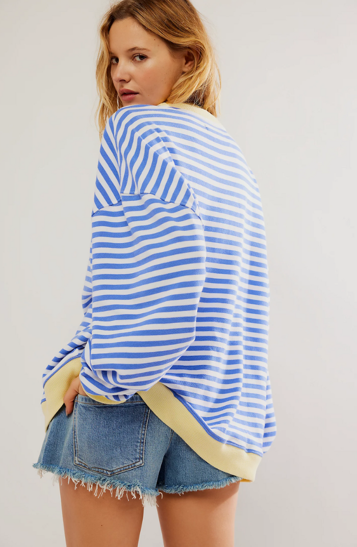 Oversized Women's Sweatshirt - Boxy Striped Cotton Casual