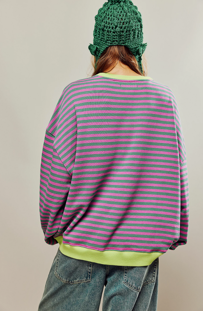 Oversized Women's Sweatshirt - Boxy Striped Cotton Casual