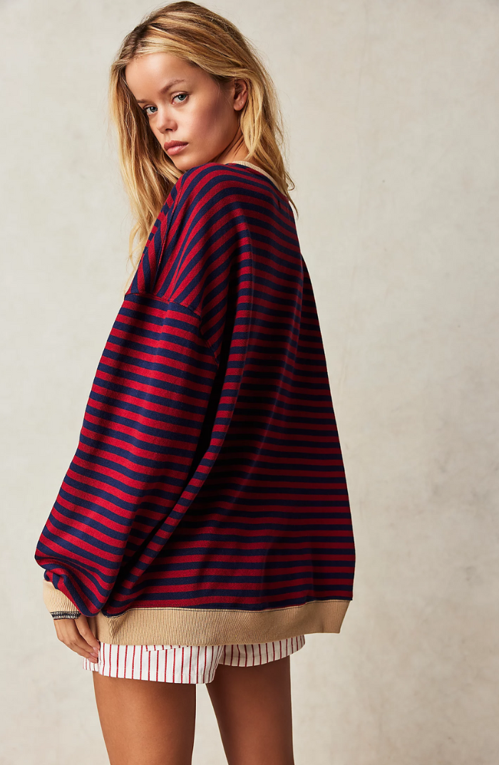 Oversized Women's Sweatshirt - Boxy Striped Cotton Casual