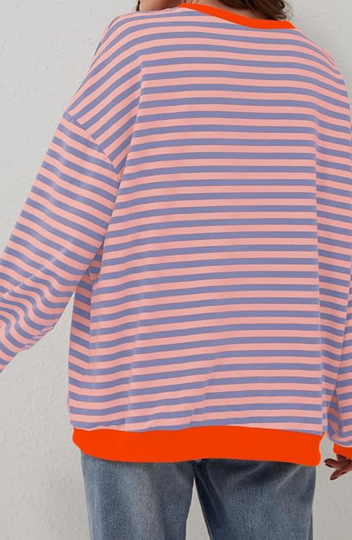 Oversized Women's Sweatshirt - Boxy Striped Cotton Casual