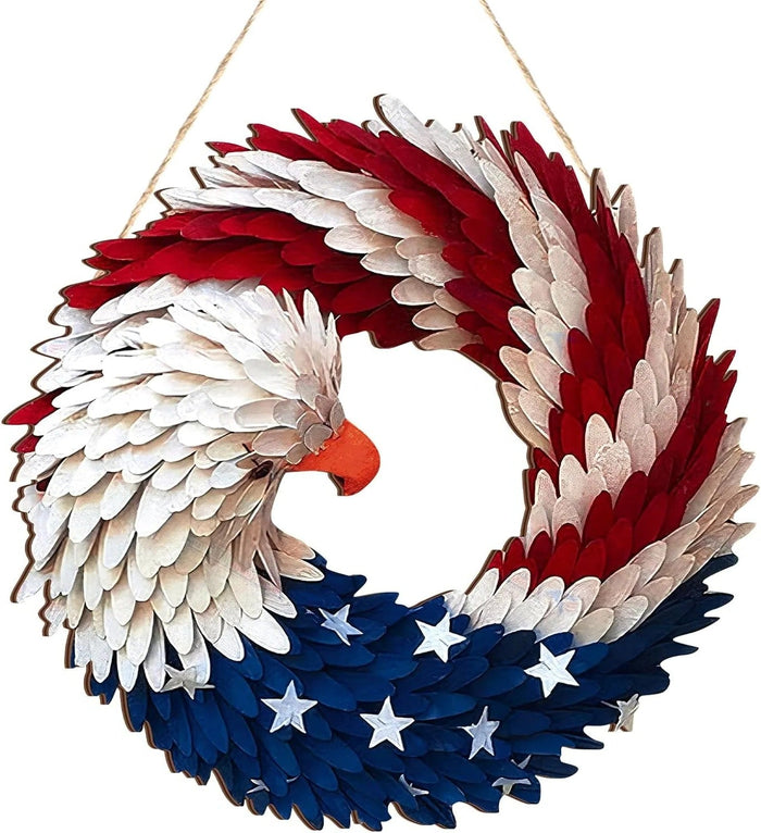 Patriotic Wreath 12 Inch Eagle Door Decor Independence Day And Easter Themed Natural Wood Finish Gift Idea