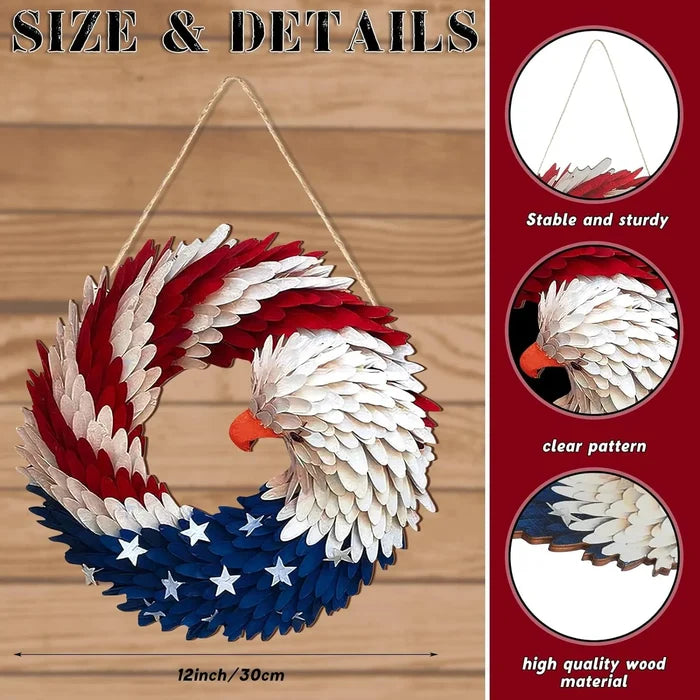 Patriotic Wreath 12 Inch Eagle Door Decor Independence Day And Easter Themed Natural Wood Finish Gift Idea