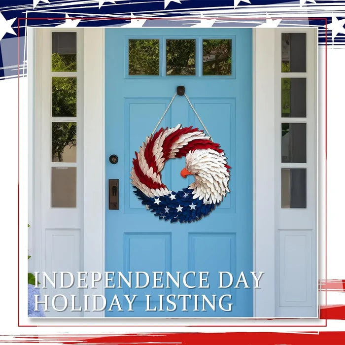 Patriotic Wreath 12 Inch Eagle Door Decor Independence Day And Easter Themed Natural Wood Finish Gift Idea
