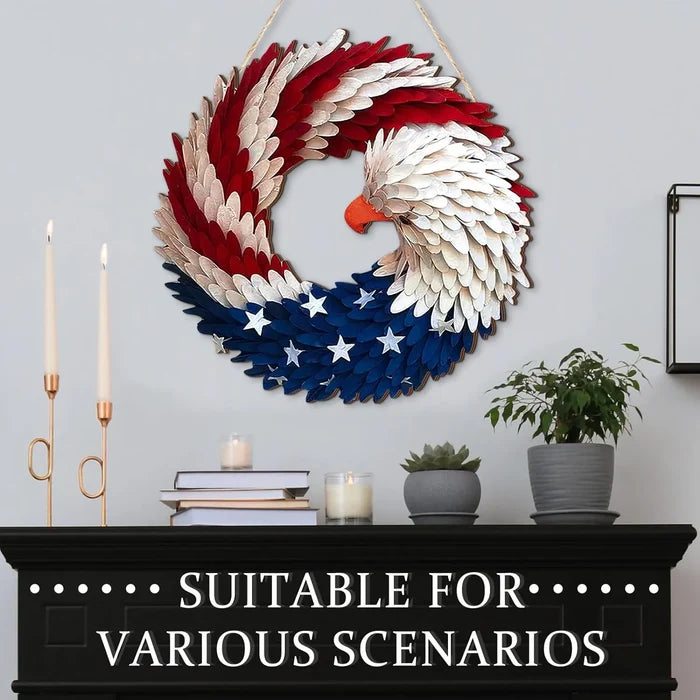 Patriotic Wreath 12 Inch Eagle Door Decor Independence Day And Easter Themed Natural Wood Finish Gift Idea