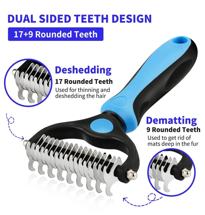 Pet Grooming Care Deshedding Brush for Dogs & Cats - Fur Remover & Knot Cutter Comb