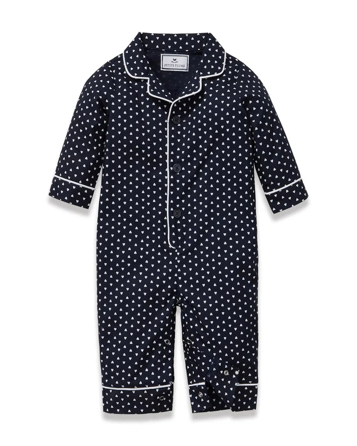 Petite Plume Baby Twill Classic Romper - Midnight Hearts