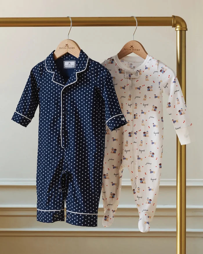Petite Plume Baby Twill Classic Romper - Midnight Hearts