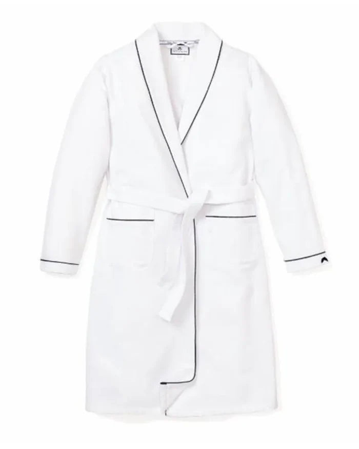 Petite Plume Kids Flannel Robe - White with Navy Piping