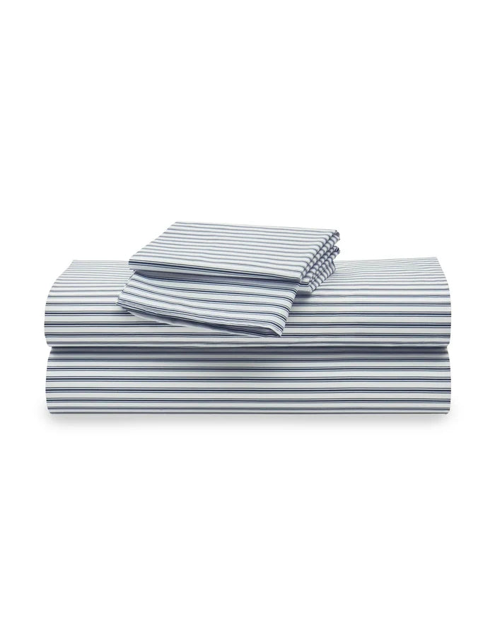 Petite Plume Luxe Premium Cotton Bed Sheets - Navy French Ticking