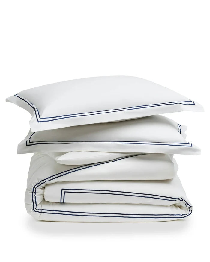 Petite Plume Luxe Premium Cotton Duvet - White w/Navy Piping
