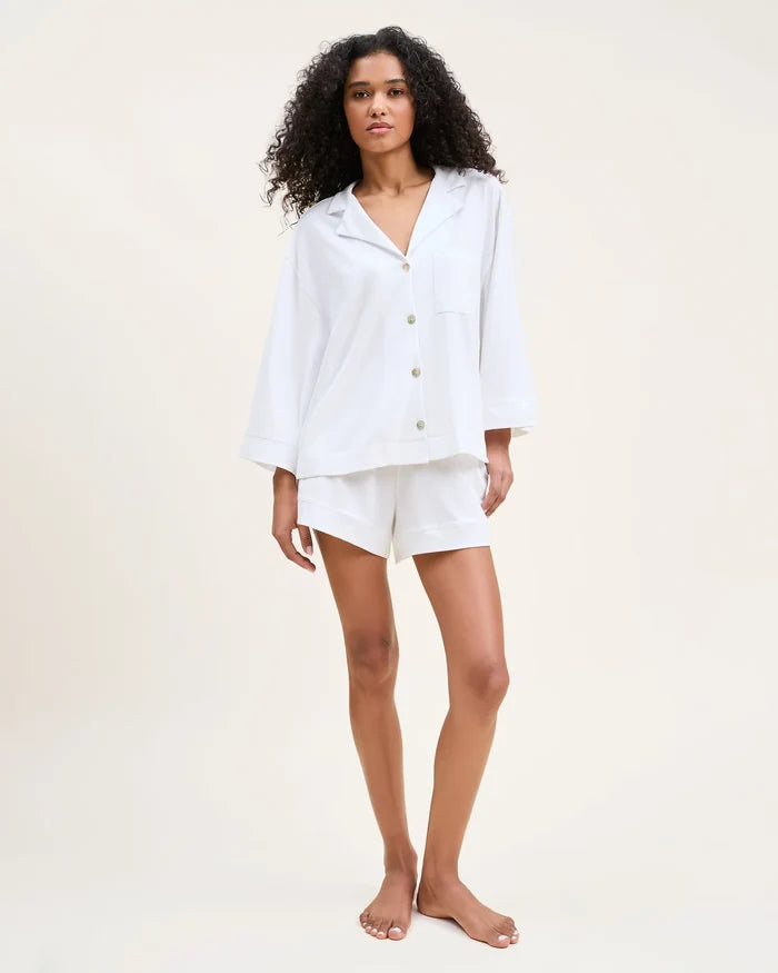 Petite Plume Olivia Short Pima Pajama Set - White