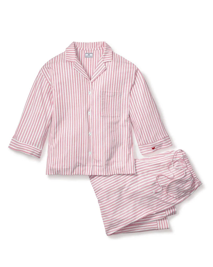 Petite Plume Olivia Wide Leg Pima Pajama Set - Antique Red Ticking