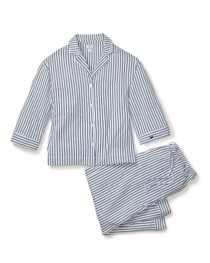 Petite Plume Olivia Wide Leg Pima Pajama Set - Navy French Ticking