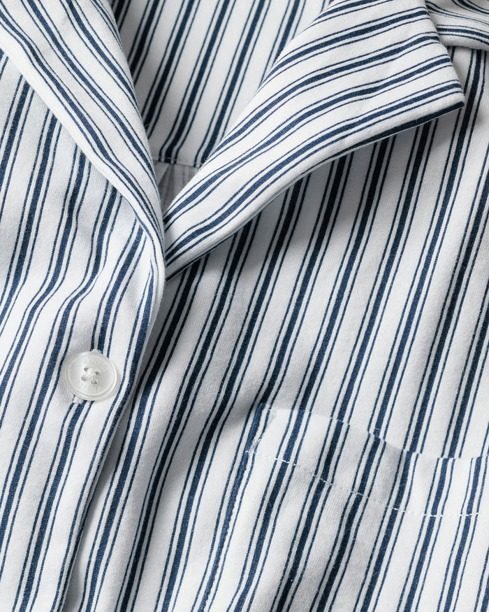 Petite Plume Olivia Wide Leg Pima Pajama Set - Navy French Ticking