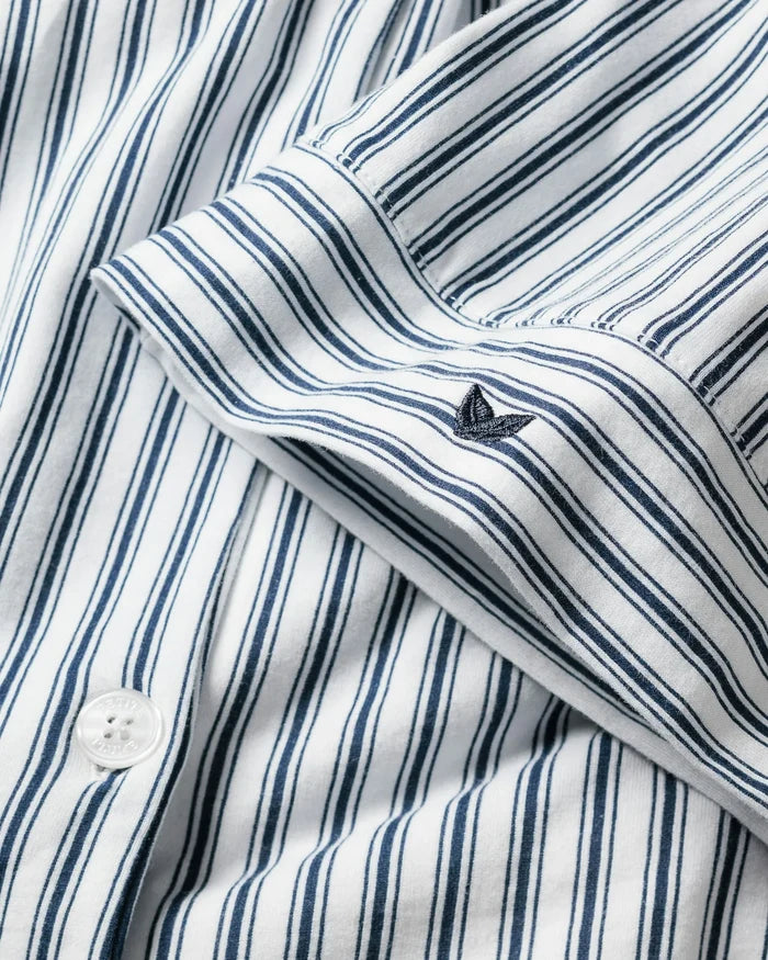 Petite Plume Olivia Wide Leg Pima Pajama Set - Navy French Ticking