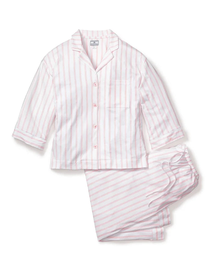 Petite Plume Olivia Wide Leg Pima Pajama Set - Pink Stripe