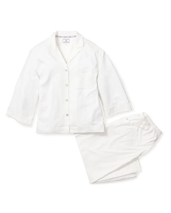 Petite Plume Olivia Wide Leg Pima Pajama Set - White