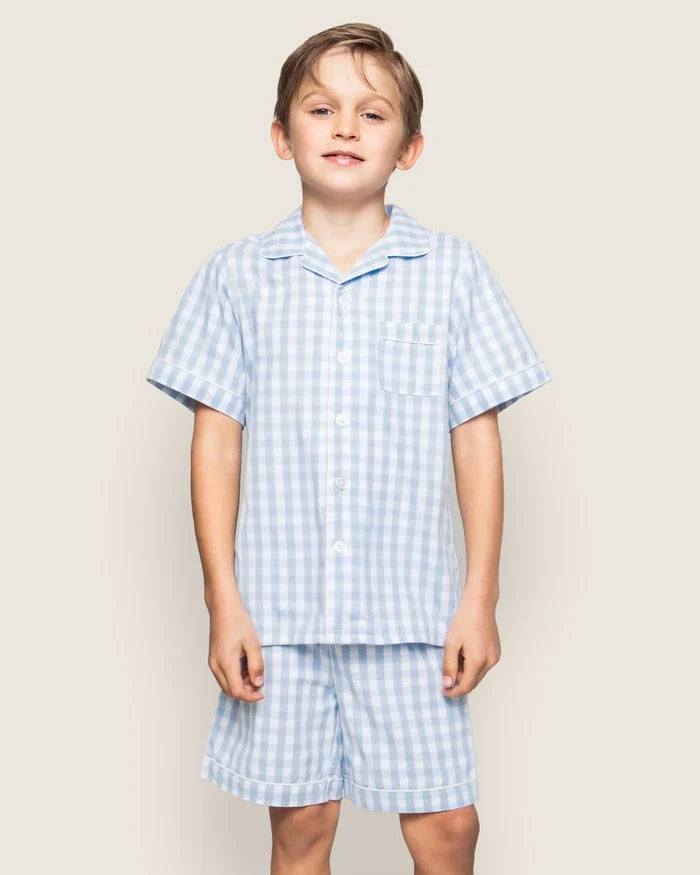 Petite Plume Toddler Short Set Twill Pajamas - Light Blue Gingham