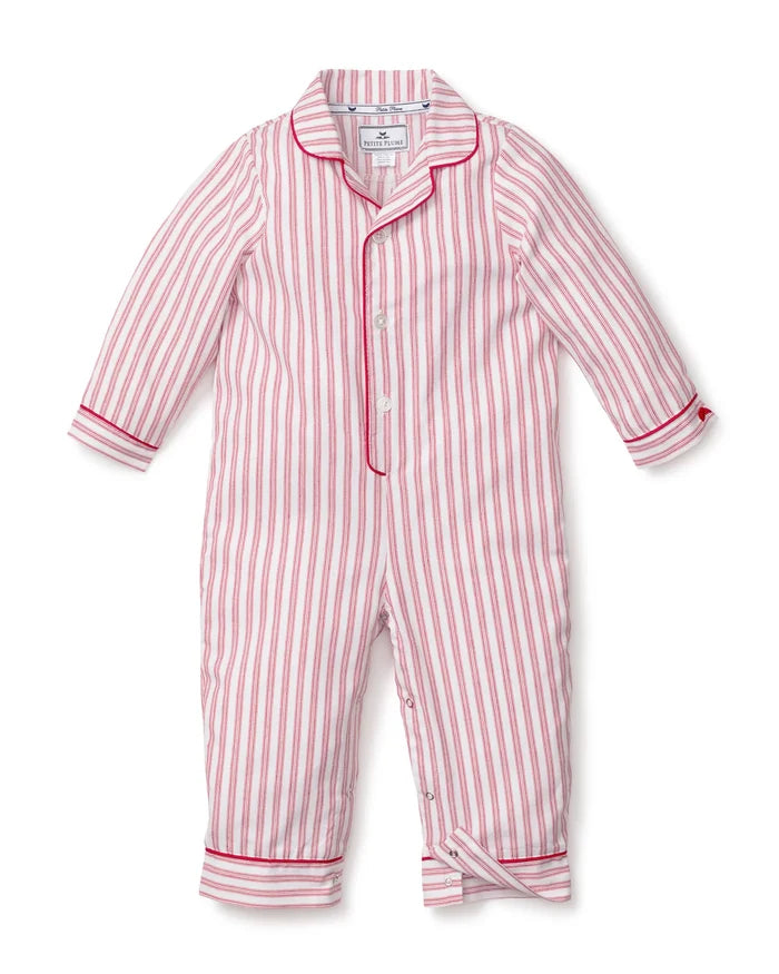 Petite Plume Twill Romper - Red Ticking
