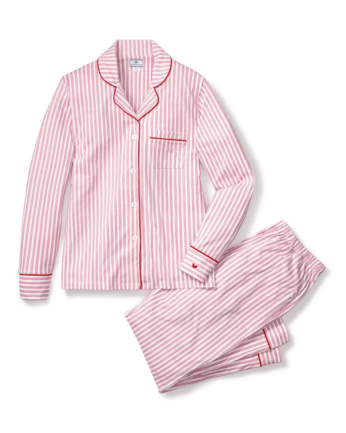 Petite Plume Women’s Long Pima Pajama Set - Antique Red Ticking