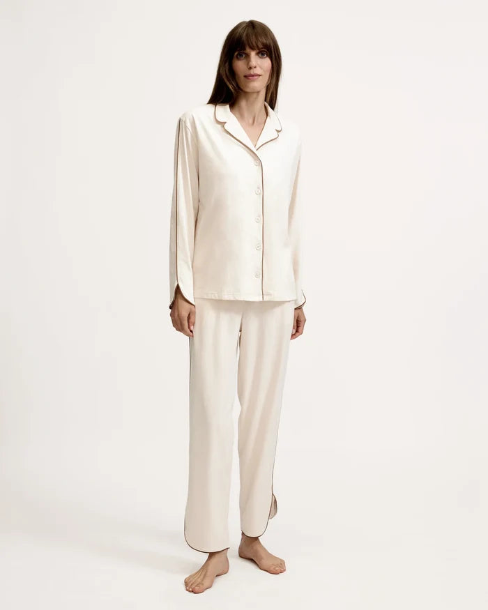 Petite Plume Women's Margaux Lightweight Pima Pajama Set in Ivory