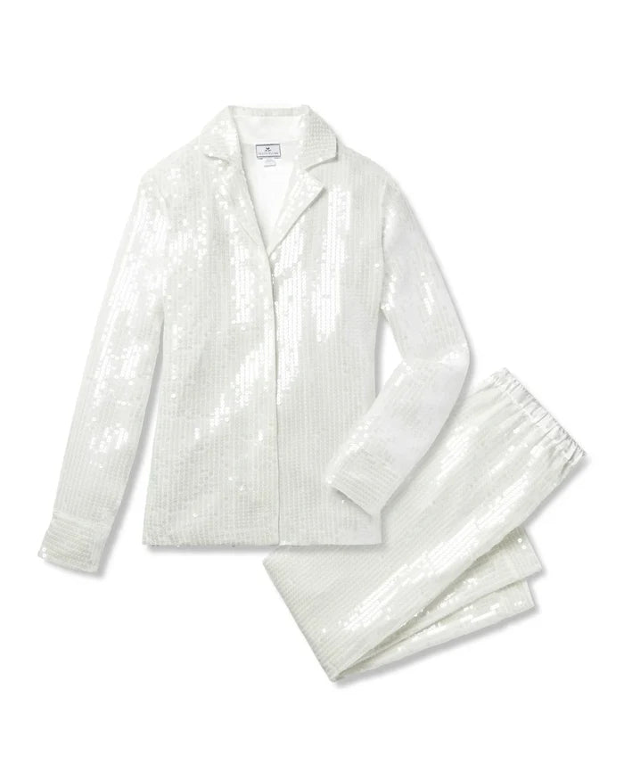 Petite Plume Women's Pajama Set in White Sequins