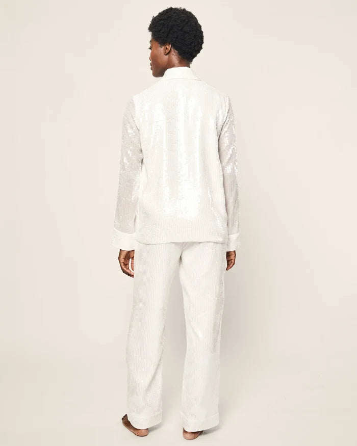 Petite Plume Women's Pajama Set in White Sequins