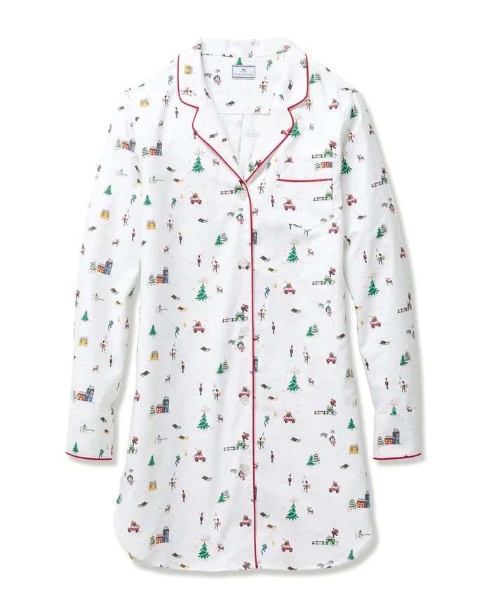 Petite Plume Women's Pima Nightshirt in Holiday Town